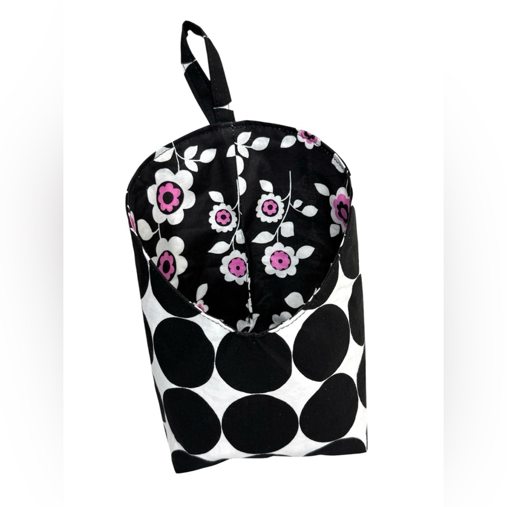 Hanging Fabric Storage Pod Black Polka Dot Floral New